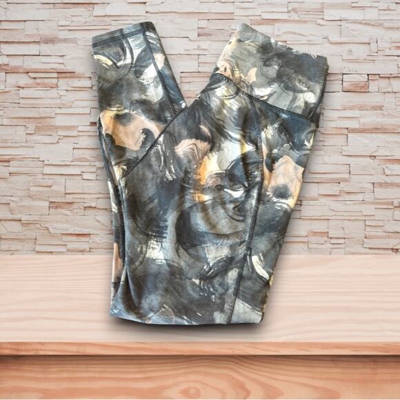 Fabletics Powerhold Artistic Gray and Green Leggings - Picture 1 of 6